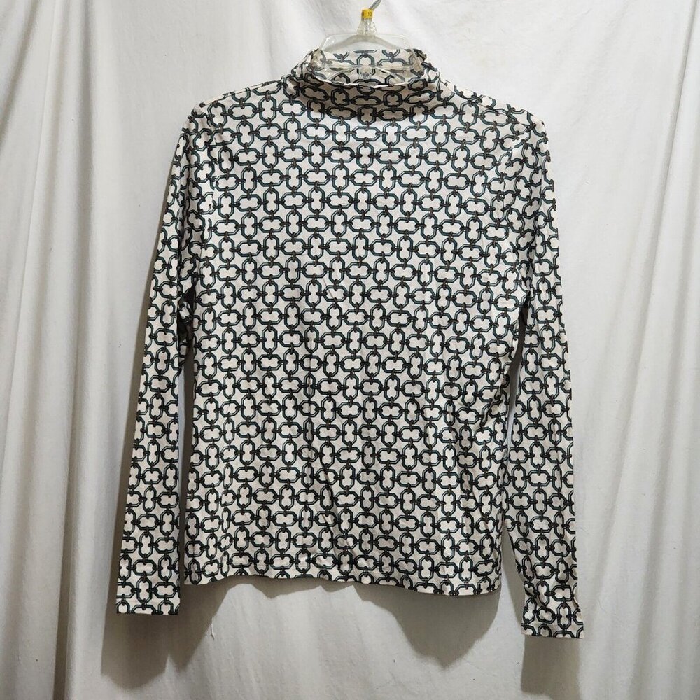 Ann Taylor Chain Link Print L/S Turtleneck Green Brown White Top M New